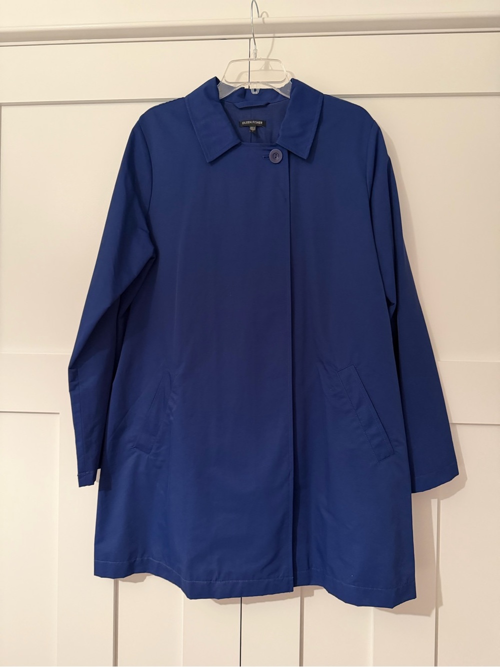 Eileen Fisher Cobalt Blue, Hidden Placket Closure, Trench Coat NWT - Size L